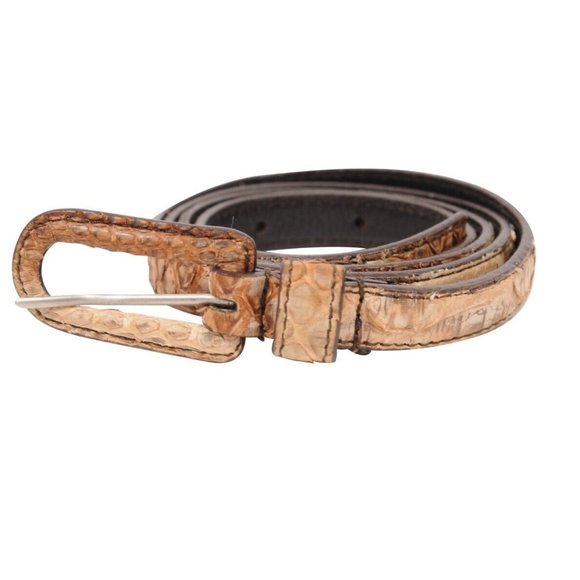 Prada Womens Vintage Python Skinny Belt 85 Brown Tan Exotic Leather Waist Strap - Picture 1 of 10